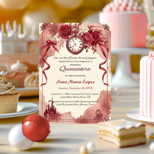 Invitation Thème de quinceañera Cendrillon aquarelle rouge