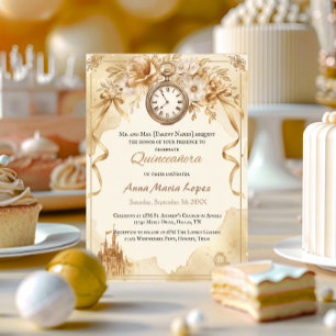 Invitation Thème de quinceañera en aquarelle dorée Cendrillon