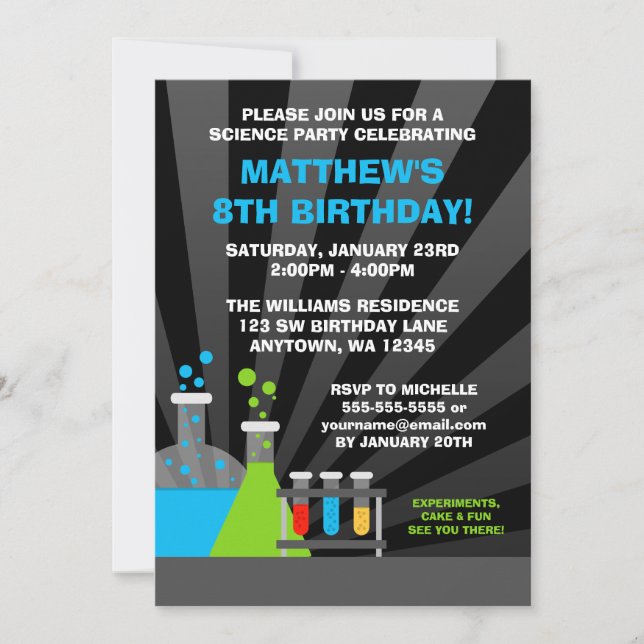 Invitation Thème de science fête d'anniversaire (Devant)