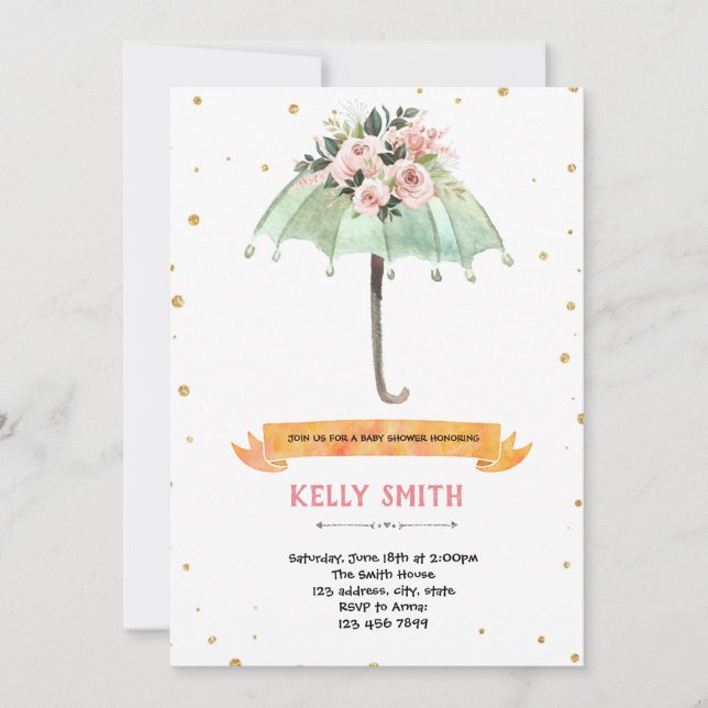 Invitation Thème de shower de bébé parapluie (Devant)
