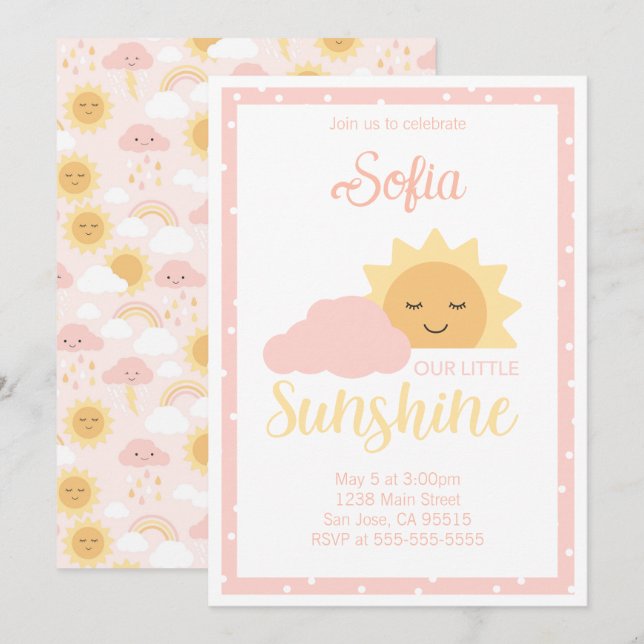Invitation Thème de soleil rose (Devant / Derrière)