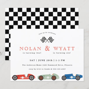 Invitation Thème de voiture de course rétro Anniversaire conj