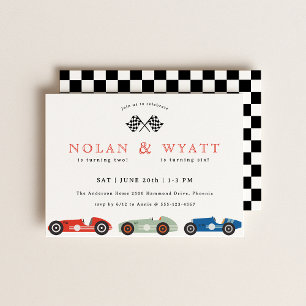 Invitation Thème de voiture de course rétro pour anniversaire