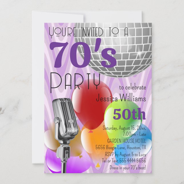 Invitation Thème des années 70 Retro Anniversaire (Devant)