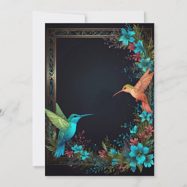 Invitation Thème des colibris botaniques foncés (Dos)