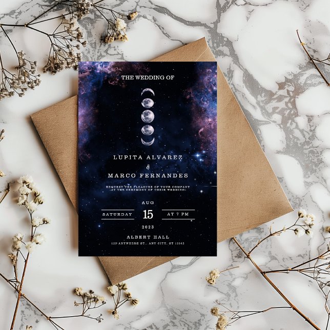 Invitation Thème d'espace élégant Astronomie Lune Mariage (space themed wedding invitation)