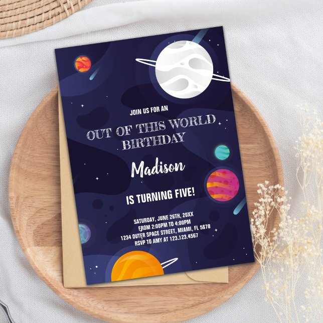 Invitation Thème d'espace extra-atmosphérique coloré pour la  (Planets Birthday Invitations)