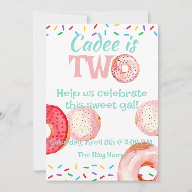 Invitation Thème Donut 2ème anniversaire (Devant)