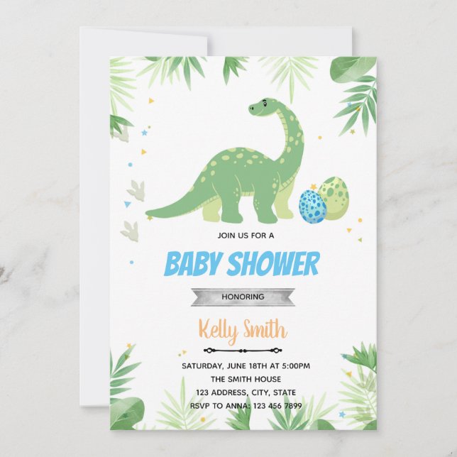 Invitation thème douche dinosaure (Devant)