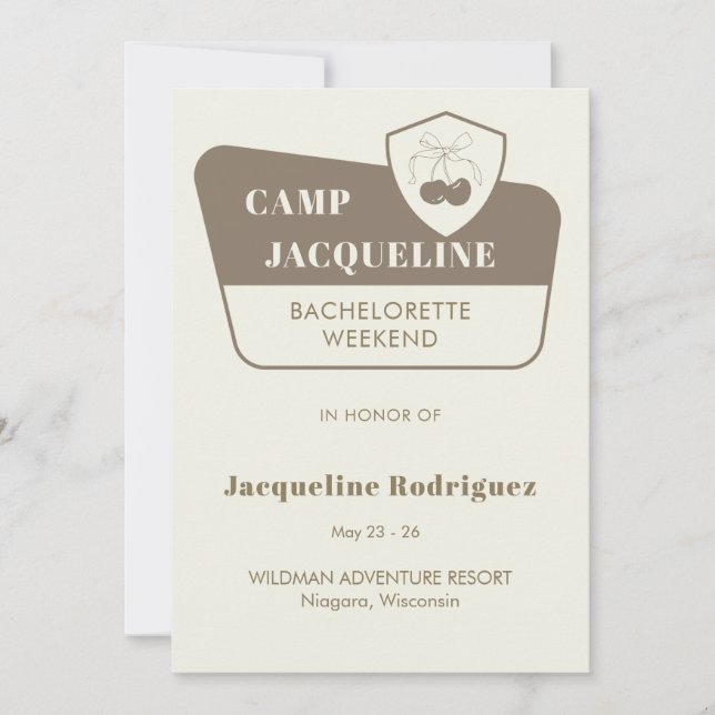 Invitation Thème du camp de parc Bachelorette Week-end Itinér (Devant)