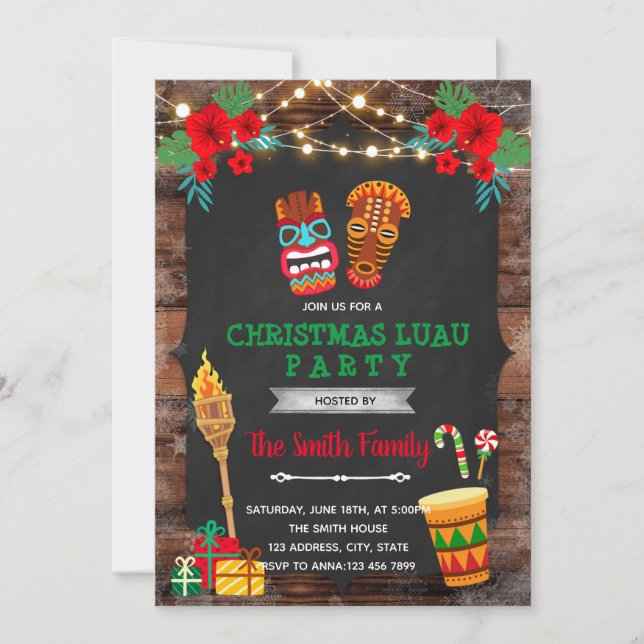 Invitation Thème du luau de Noël (Devant)