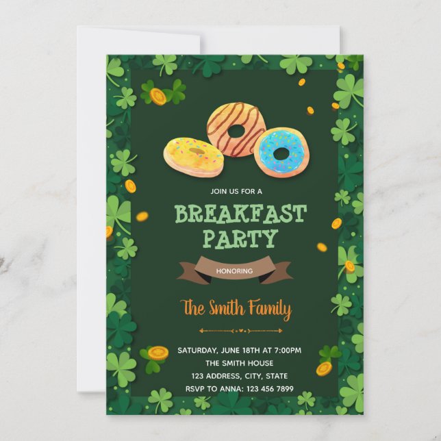 Invitation Thème du petit déjeuner St Patrick donut (Devant)