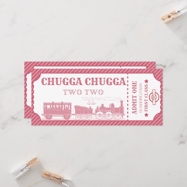 Invitation thème du train fille 2ème anniversaire (Devant/Arrière en situation)