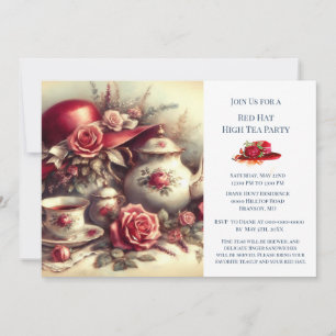 Invitation Thème élégant de chapeau de rose rouge pour une pa