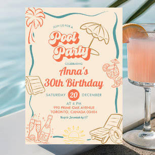Invitation Thème Estival Fantaisiste Fête de Piscine Annivers