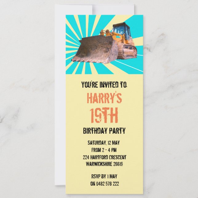 Invitation Thème Excavateur (Devant)