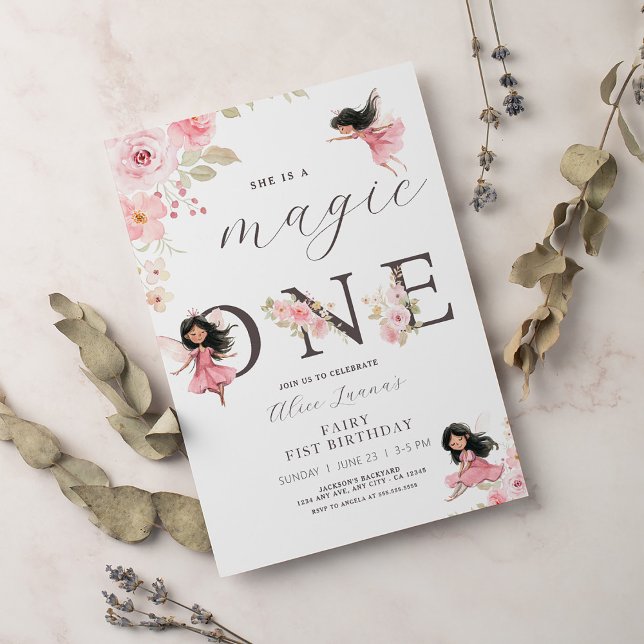 Invitation Thème Fée Première Fille 1ère Fête d'anniversaire (Créateur téléchargé)