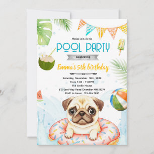 Invitation thème fête au bord de la piscine avec u