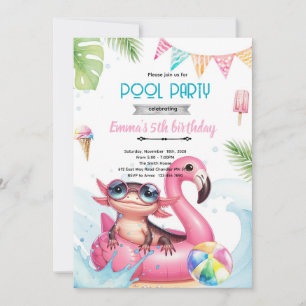 Invitation thème fête au bord de la piscine Axolot