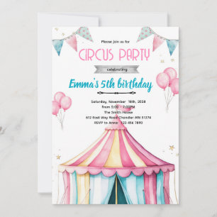 Invitation thème fête de cirque fille