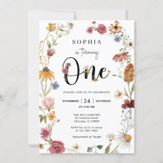 Invitation Thème fleur sauvage Fille 1er anniversaire Invitat