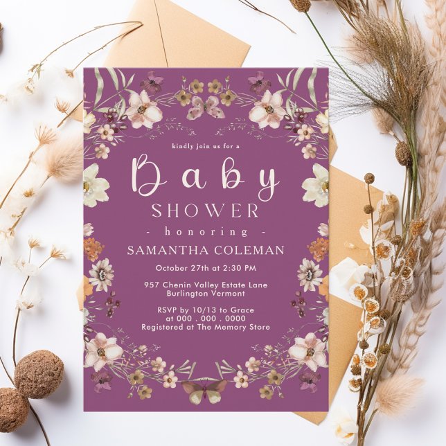 Invitation Thème Fleur sauvage rustique Berry Baby shower vio (Créateur téléchargé)