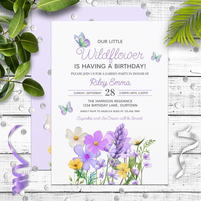 Invitation Thème Fleur sauvage violet Anniversaire de la fill (Créateur téléchargé)