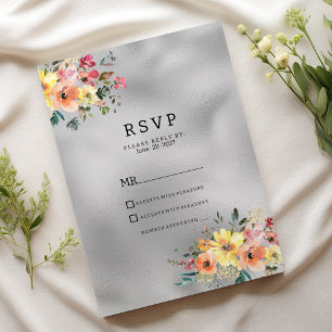 Invitation Thème floral argent rose orange menthe RSVP