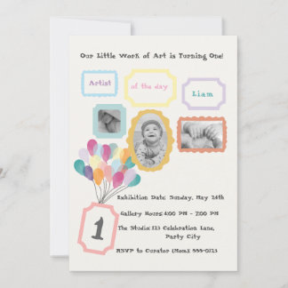 Invitation Thème Galerie d'Art - Pastel 1er Anniversaire Phot