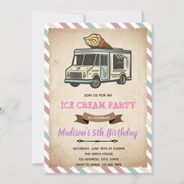 Invitation thème glace camion vintage (Devant)