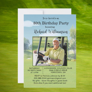 Invitation Thème golf aquarelle photo 80e anniversaire
