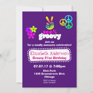 Invitation Thème Hippie super fête d'anniversaire