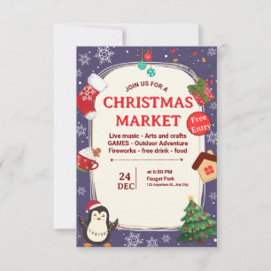 Invitation Thème illustré festif de marché de Noël mignon
