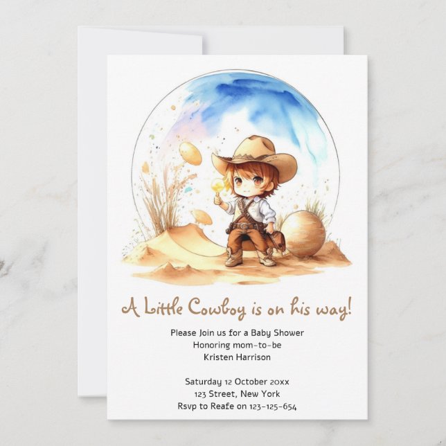 Invitation Thème Inspiré Cowboy Baby Boy Douche (Devant)