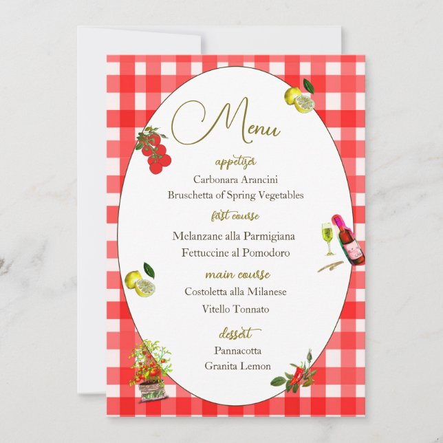 Invitation Thème italien Menu Citron Motif rouge (Devant)