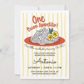 Invitation Thème Italien Pâtes Nourriture Ciao Un 1er Anniver