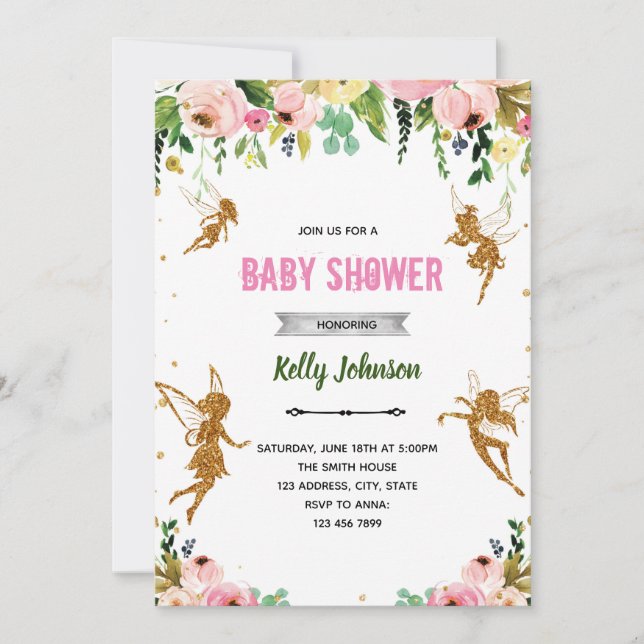 Invitation thème jardin de fées pour baby shower (Devant)