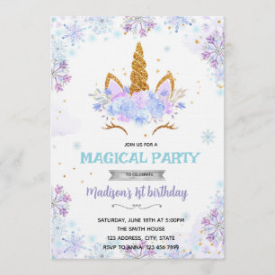 Invitation thème licorne d'hiver