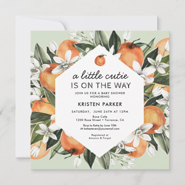 Invitation Thème Little Cutie Baby shower neutre pour les fem (Devant)