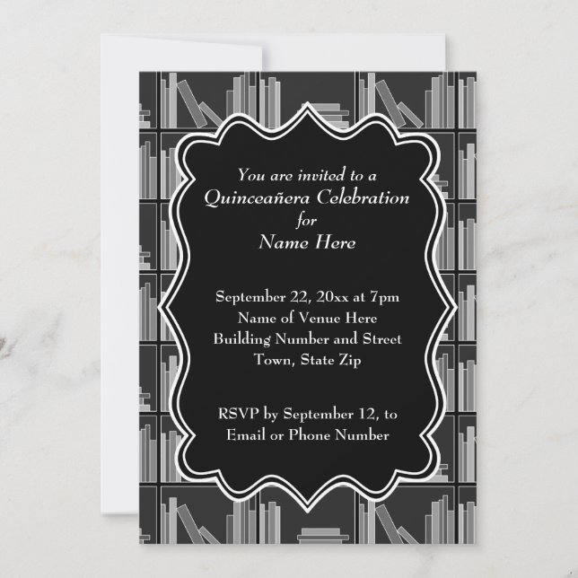 Invitation Thème Livres Quinceanera (Devant)