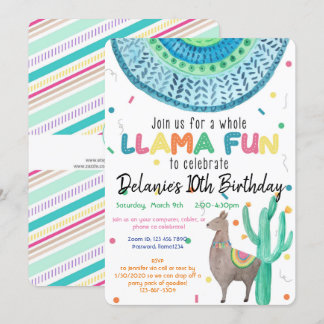 Invitation Thème Llama virtuelle Fête d'anniversaire