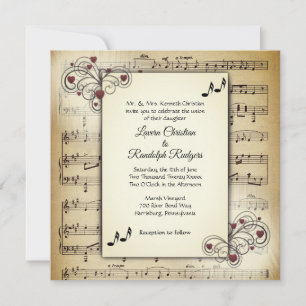 Invitation Thème Mariage de musique Hearts and Antique Sheet