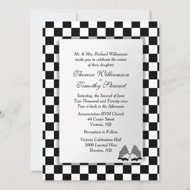Invitation Thème Mariage de voiture de course (Devant)