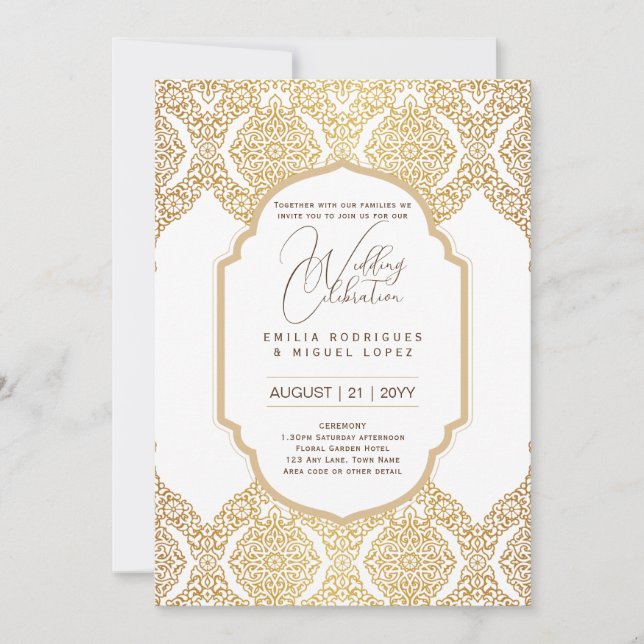 Invitation Thème Mariage d'or blanc Ornate Elegant Classy (Devant)