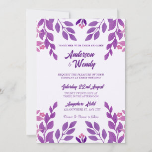 Invitation Thème Mariage Feuille violet