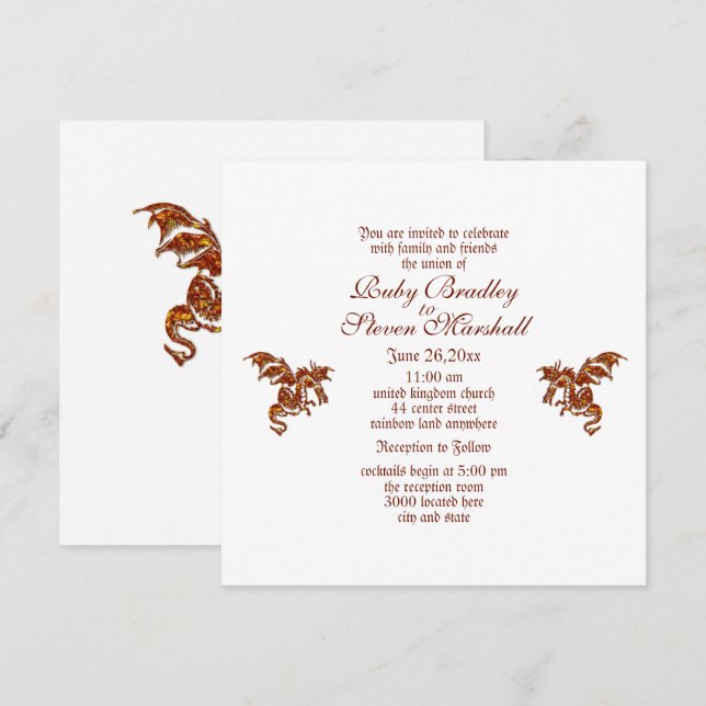 Invitation Thème Mariage Imaginaire blanc dragon flamboyant (Devant / Derrière)