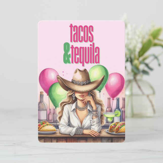 Invitation Thème Mexicain Rose pour Enterrement de Vie de Jeu (Debout devant)