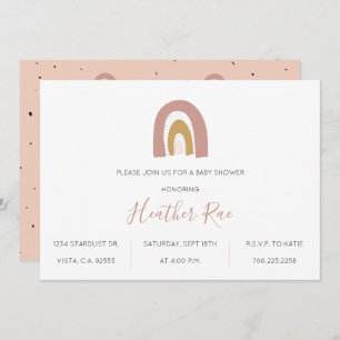 Invitation Thème minimaliste arc-en-ciel Bébé rose moutarde