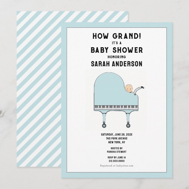 Invitation Thème Musique baby shower (Devant / Derrière)