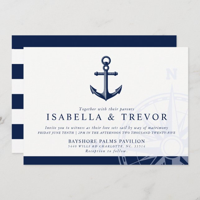 Invitation Thème Nautique | MARIAGE ANCRE VINTAGE (Devant / Derrière)